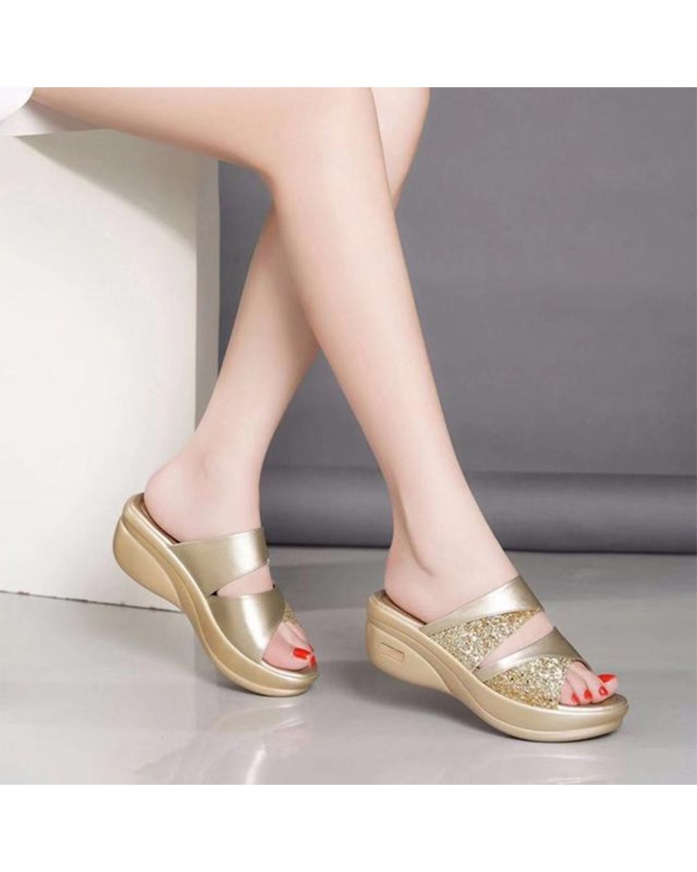 New Summer Glitter PU Wedge Platform Comfortable Sandals For Women