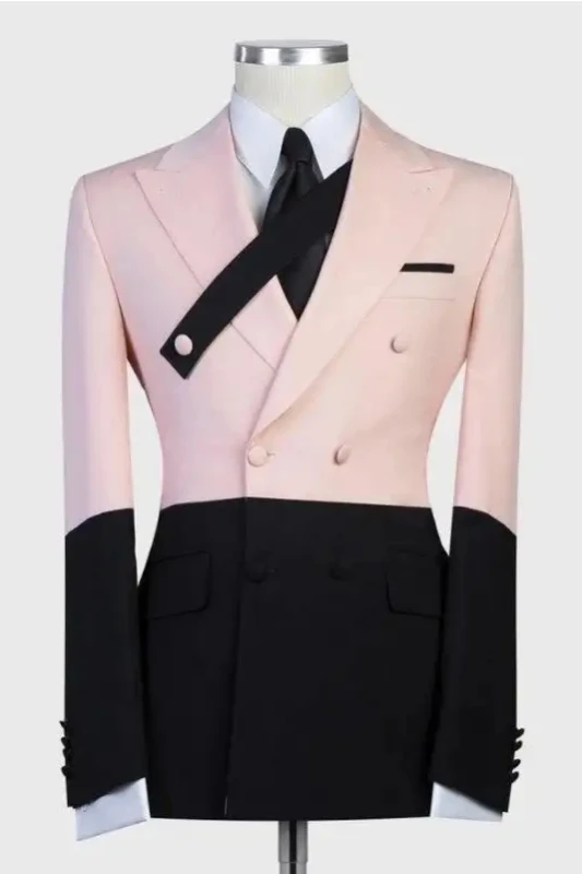 Andre Fancy Pink Peaked Lapel Double Breasted Prom Suits