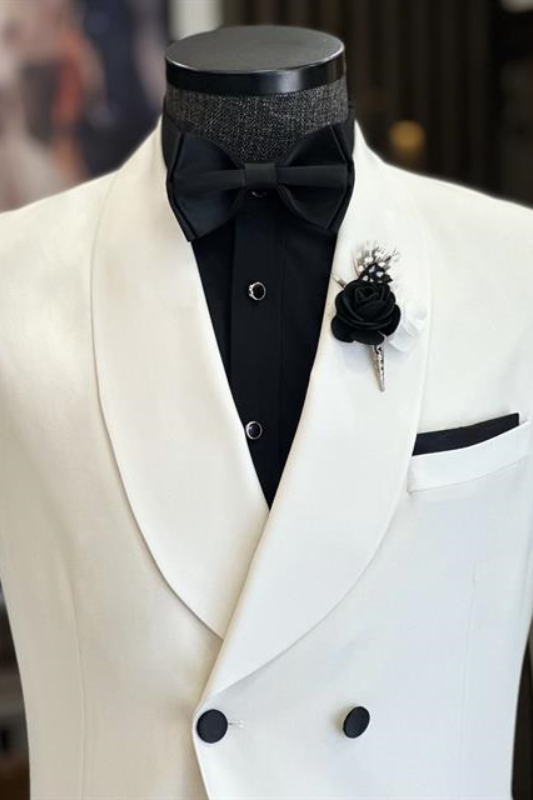 Sophisticated White Shawl Lapel 2-Piece Prom Suit