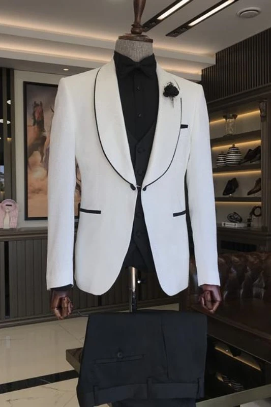 Abdul Simple White Shawl Lapel Two Pieces Men Suit For Wedding