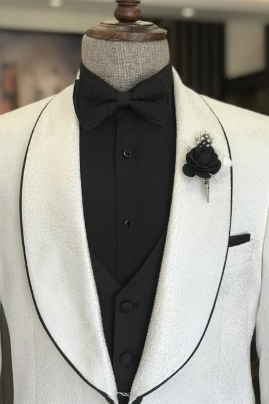 Abdul Simple White Shawl Lapel Two Pieces Men Suit For Wedding