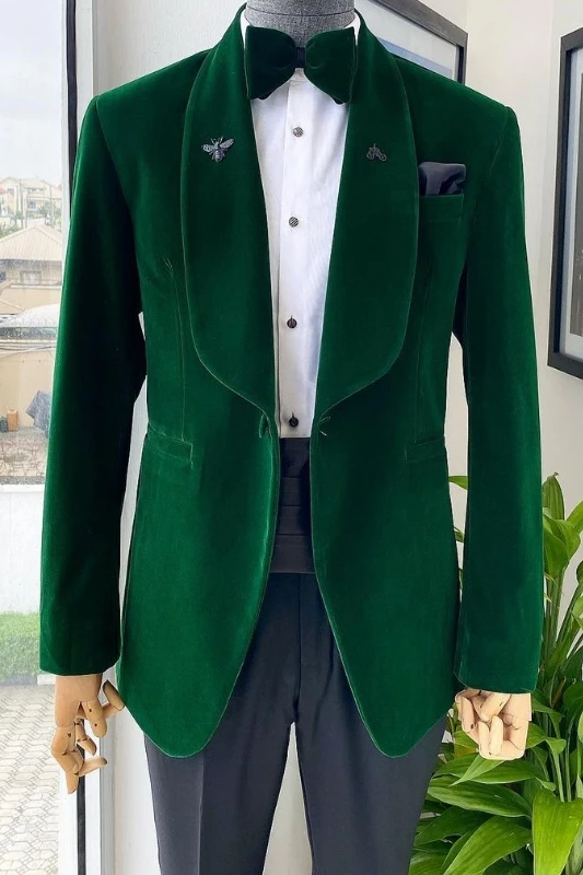 Albert Fashion Green Shawl Lapel Two Pieces Velvet Wedding Men Suits