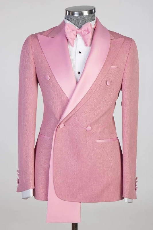 Burton Fashion Pink Peaked Lapel Double Breasted Prom Suits