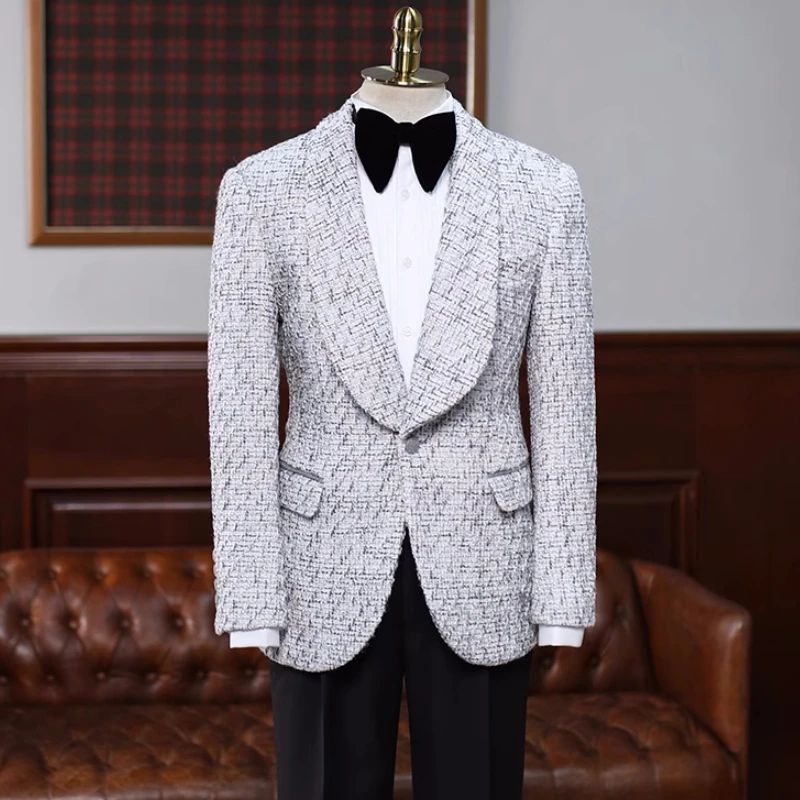 Bruce New Arrival Gray Jacquard Shawl Lapel Wedding Suits For Men