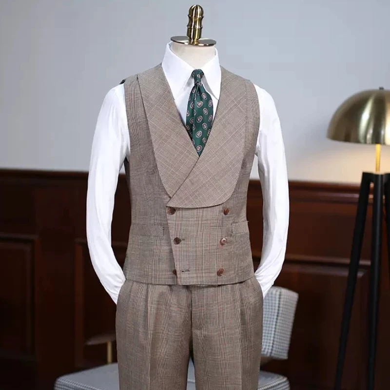 Boyce Fashion Khaki Plaid Notched Lapel Three Pieces Prom Suits