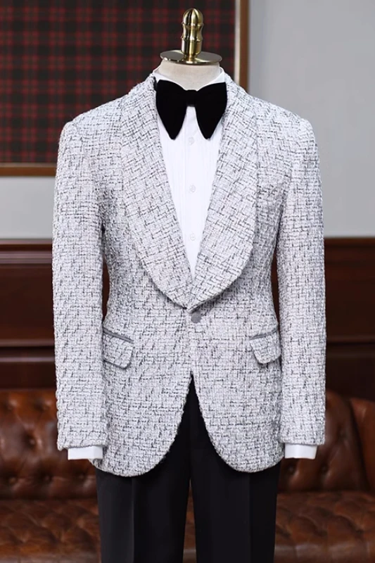 Bruce New Arrival Gray Jacquard Shawl Lapel Wedding Suits For Men