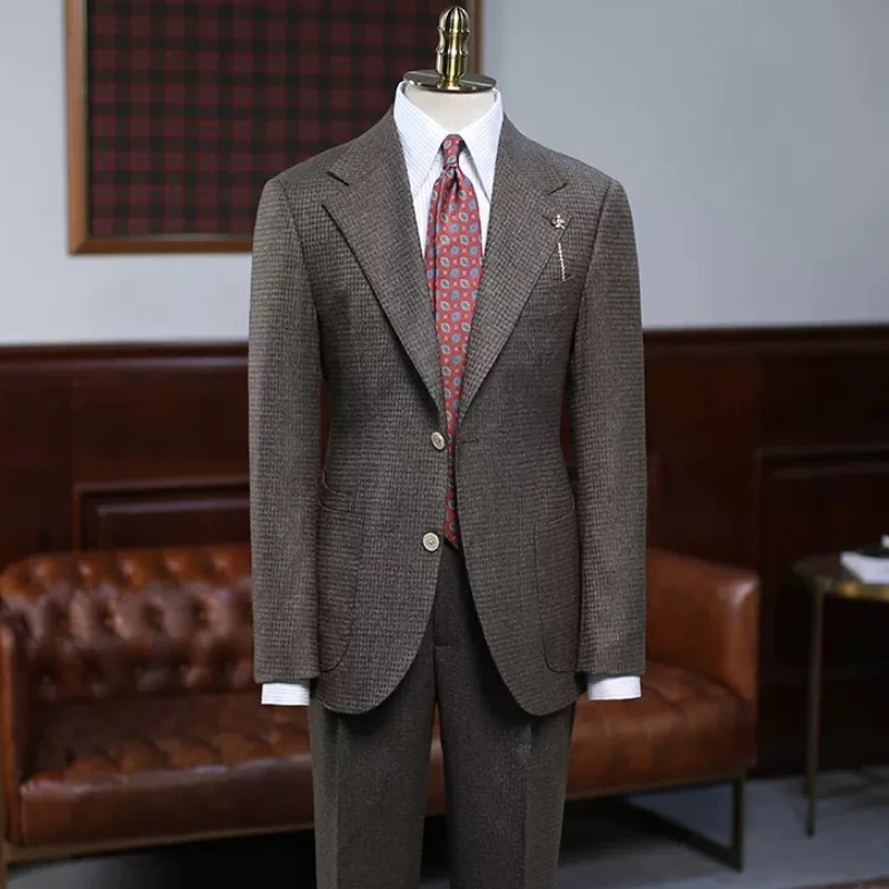 Burnell Bespoke Coffee Plaid Notched Lapel Prom Suits For Men