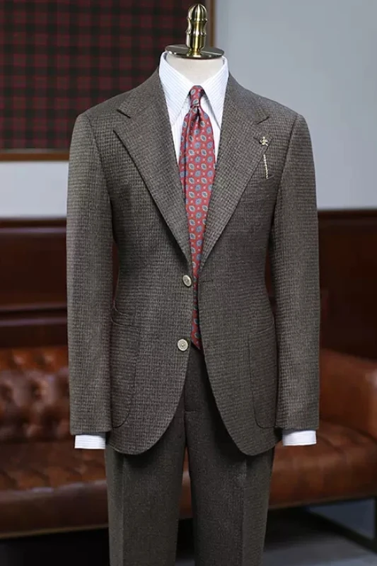 Burnell Bespoke Coffee Plaid Notched Lapel Prom Suits For Men