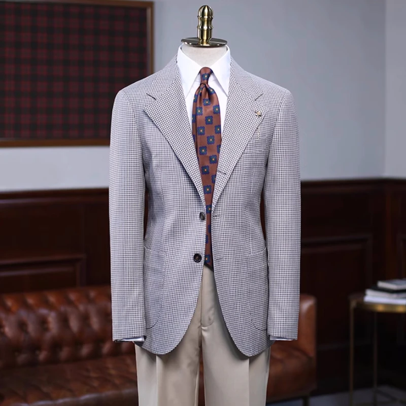 Byron Charming Gray Plaid Notched Lapel Prom Suits For Men