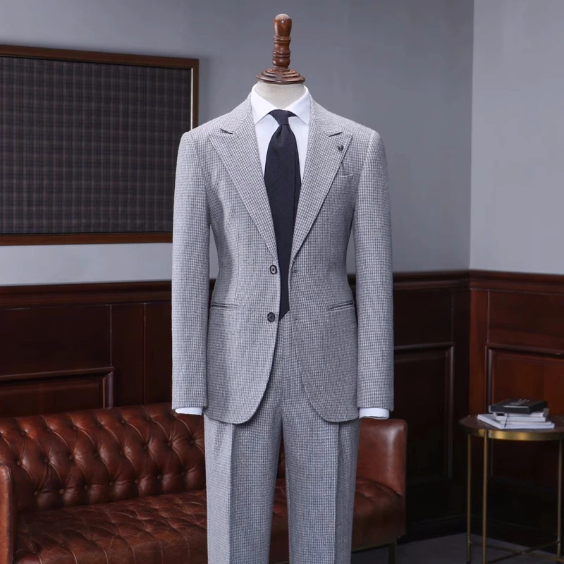 Campbell Fancy Gray Plaid Peaked Lapel Business Suits