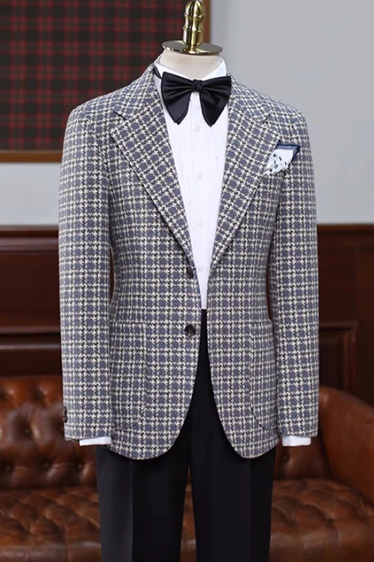Chasel Bespoke Gray Plaid Notched Lapel Prom Suits For Men