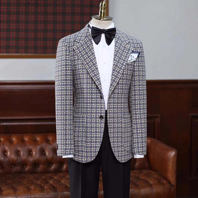 Chasel Bespoke Gray Plaid Notched Lapel Prom Suits For Men