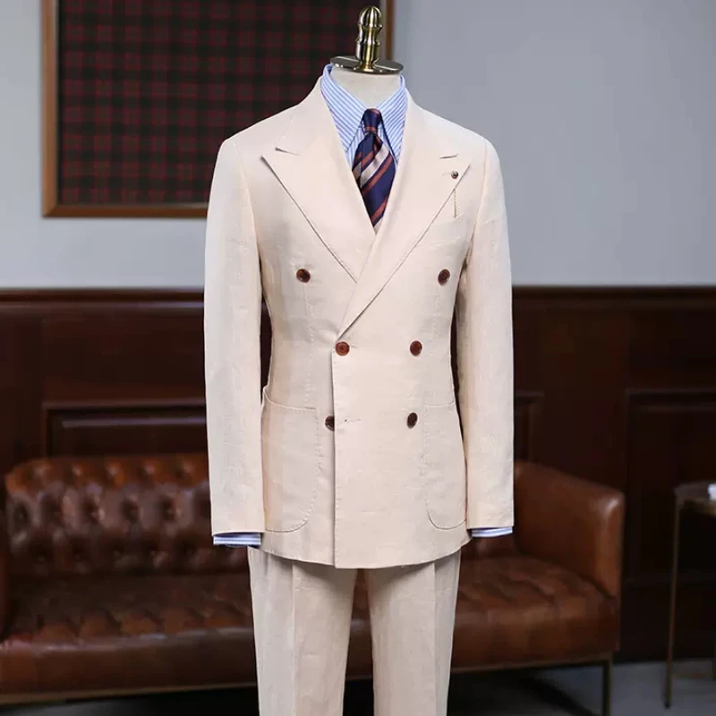 Claire Handsome Nude Pink Peaked Lapel Double Breasted Prom Suits