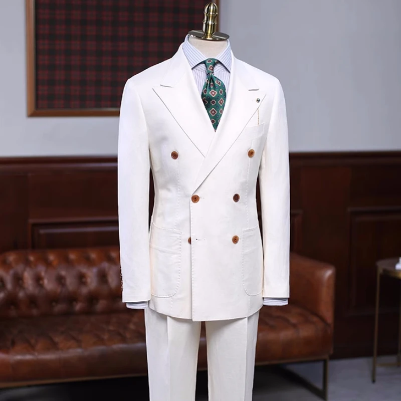 Claude Simple White Peaked Lapel Double Breasted Prom Suits