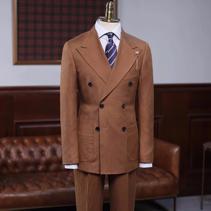 Clark New Arrival Brown Peaked Lapel Double Breasted Prom Suits