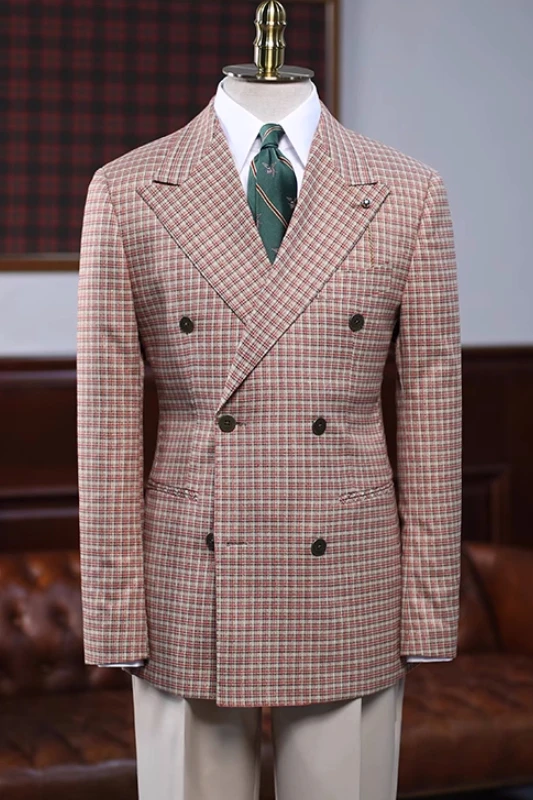 Conrad Generous Rufous Peaked Lapel Double Breasted Plaid Prom Suits