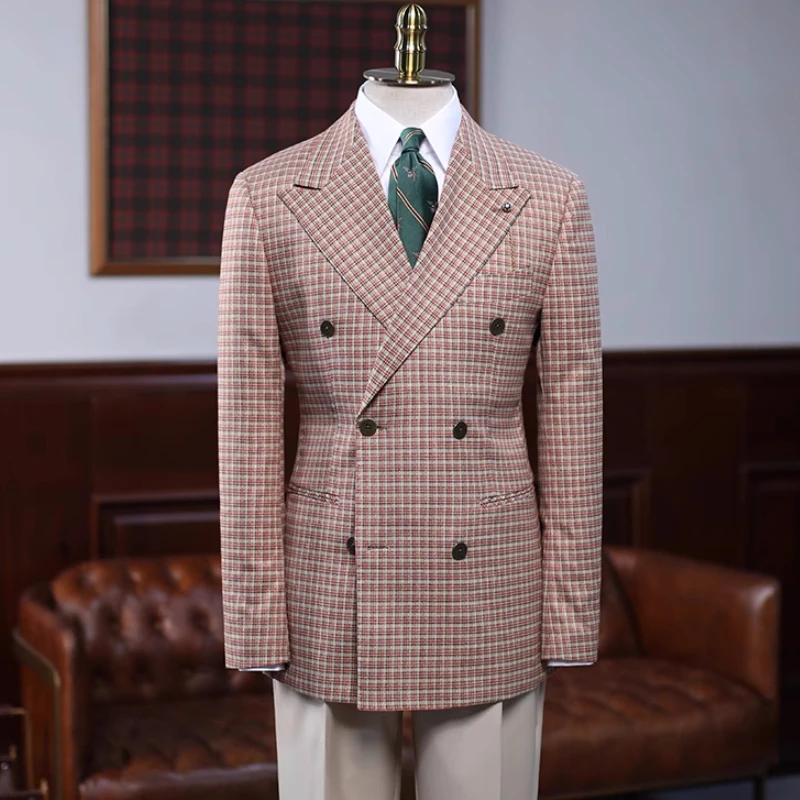 Conrad Generous Rufous Peaked Lapel Double Breasted Plaid Prom Suits