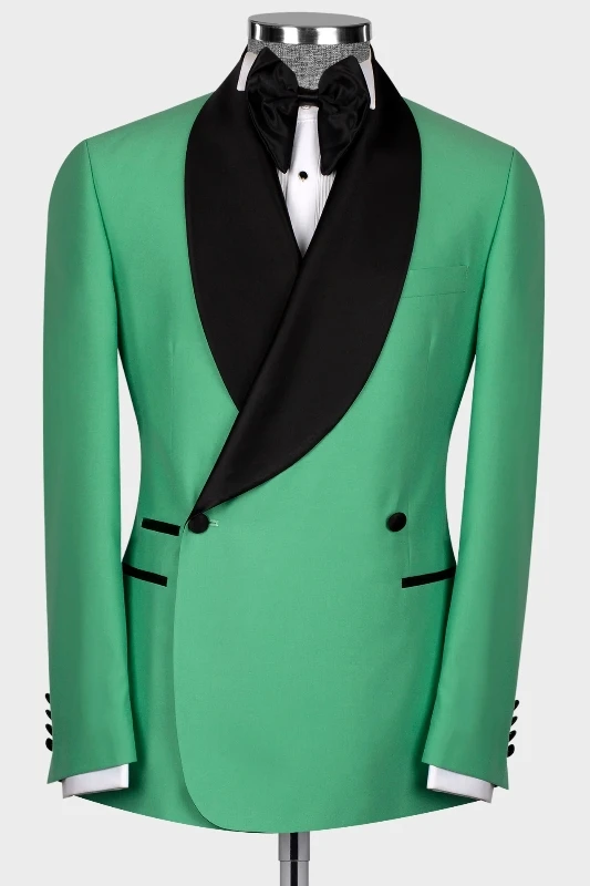 Grover Charming Green Shawl Lapel Double Breasted Wedding Suits