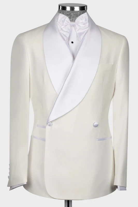 Hamiltion Fancy Off White Shawl Lapel Double Breasted Wedding Suits