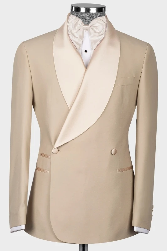 Hardy Gentle Khaki Shawl Lapel Double Breasted Wedding Suits