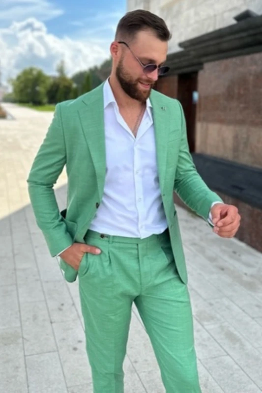 Dennis Light Green Notched Lapel Prom Men Suits