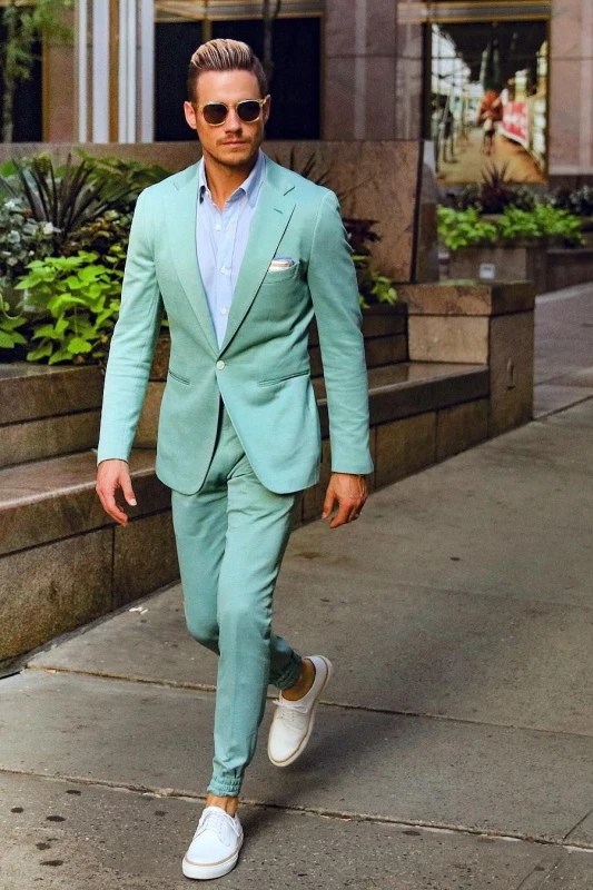 Justin Mint Green Notched Lapel Prom Men Suits
