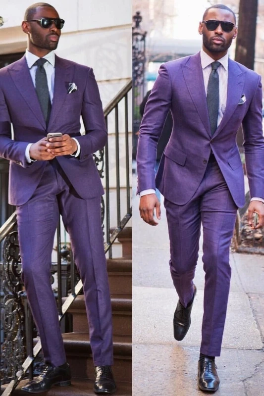 Ternence Purple Peaked Lapel Prom Men Suits