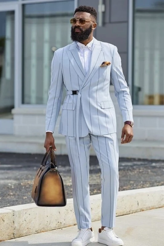 Reuben Off White Striped Peaked Lapel Prom Men Suits