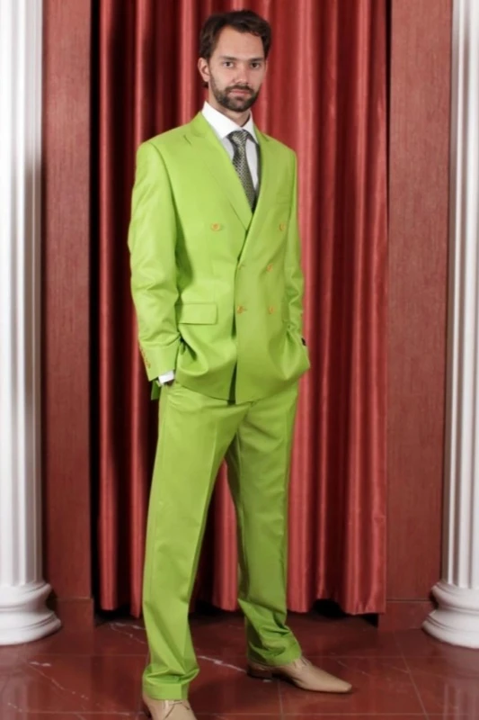 Albert Green Peaked Lapel Double Breasted Prom Men Suits