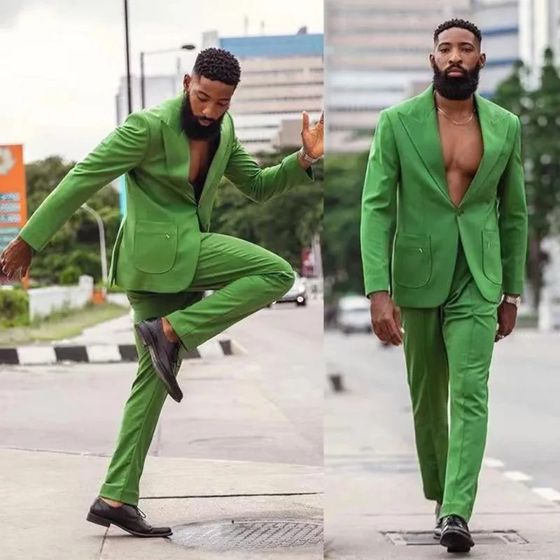 Fitzgerald Green Peaked Lapel Prom Men Suits