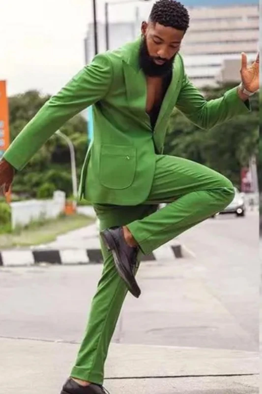 Fitzgerald Green Peaked Lapel Prom Men Suits