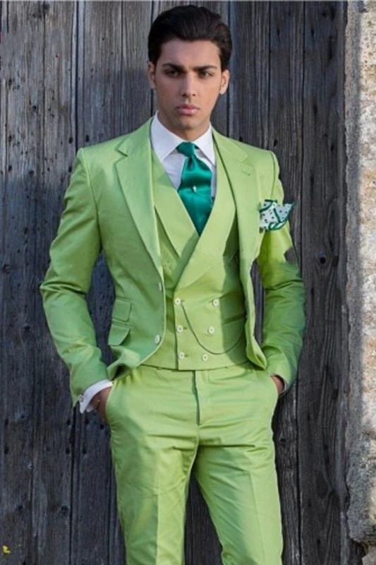 Nicole Fashion Green Notched Lapel Three Pieces Prom Men Suits