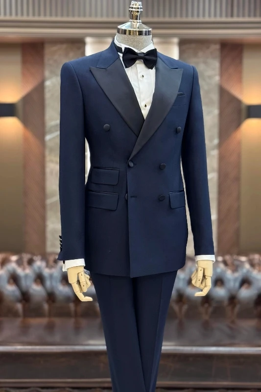 Theobald Dark Navy Peaked Lapel Double Breasted Men Suits