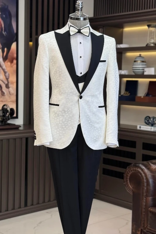 Khalid White Peaked Lapel Three Pieces Jacquard Men Suits
