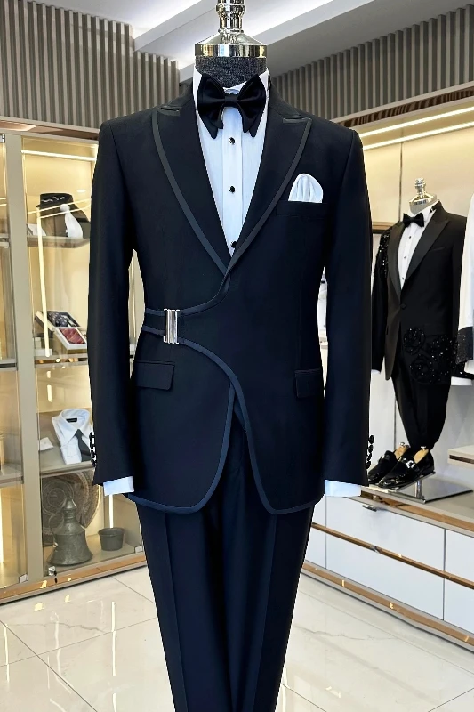 Rex Chic Black Peaked Lapel Wedding Men Suits