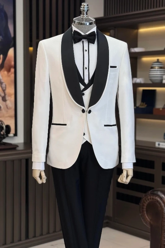 Aiden White Shawl Lapel Three Pieces Wedding Men Suits