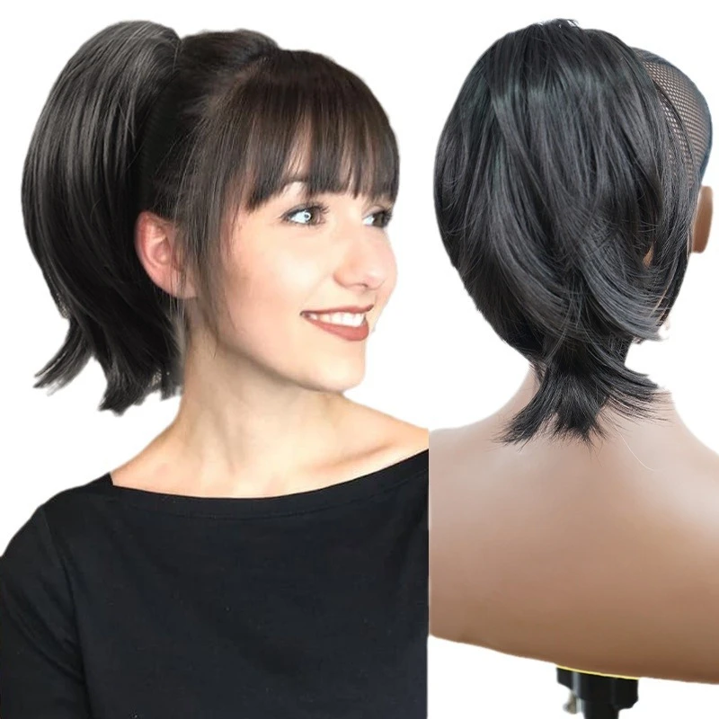 Short Straight Wigs For Women Heat-resistant Fiber Ponytail Hair