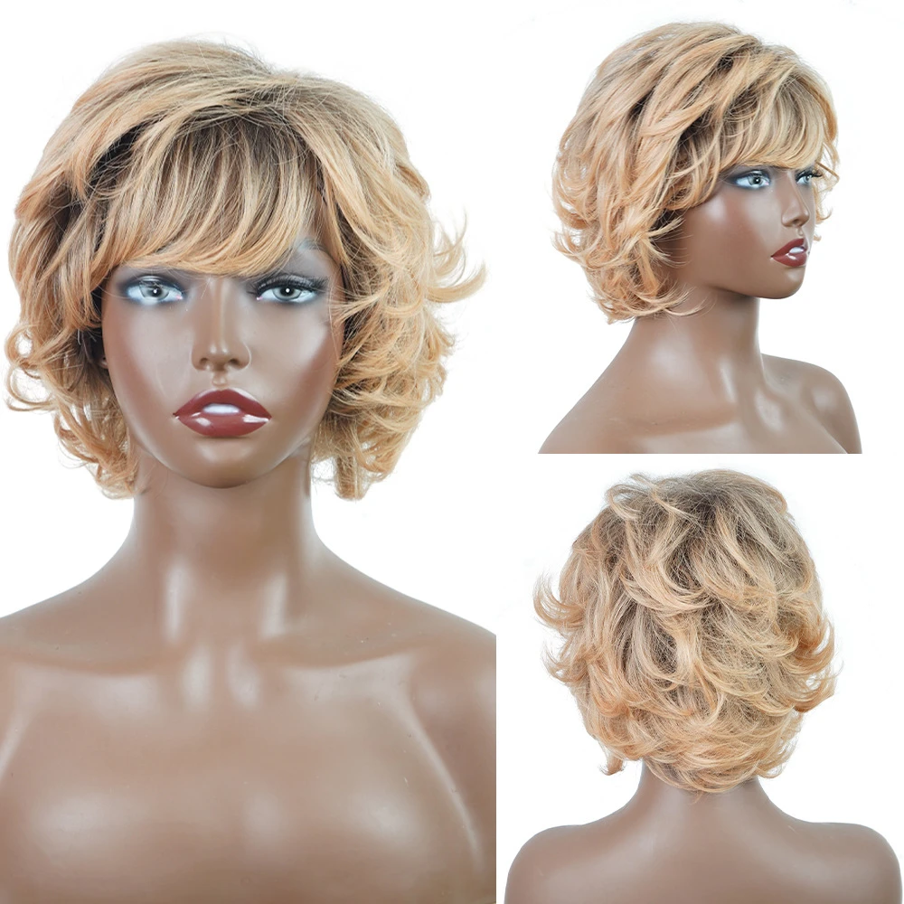 Full Coverage Synthetic Wig in Gradient Gold, Mechanically Styled for Mature Adults with Curly Hair