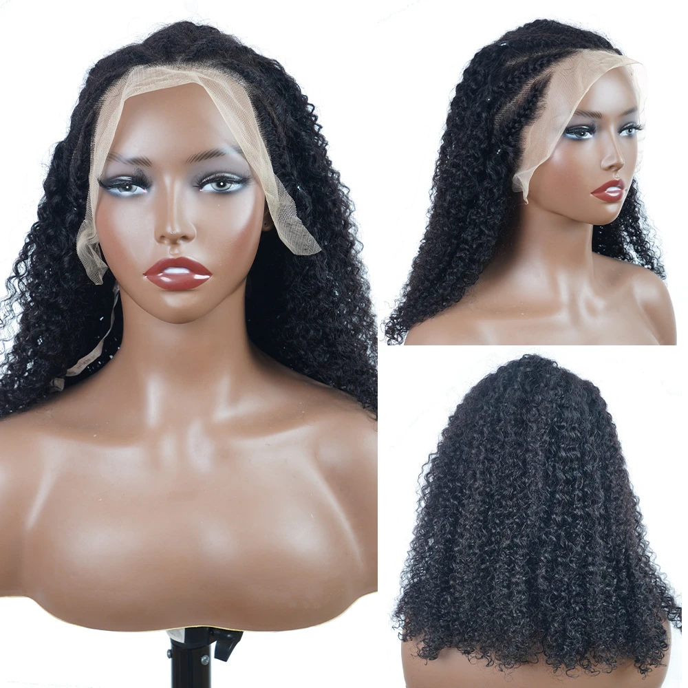 Black Kinky Curly Wig Made From Real Human Hair, 13x4 Frontal Lace, Hairpiece with Pieced Sections