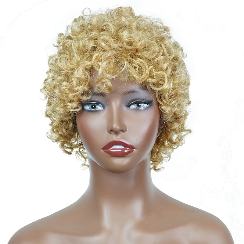 100% Real Human Hair Lace Front wig, Short Curly Blonde Hair with Natural Curls