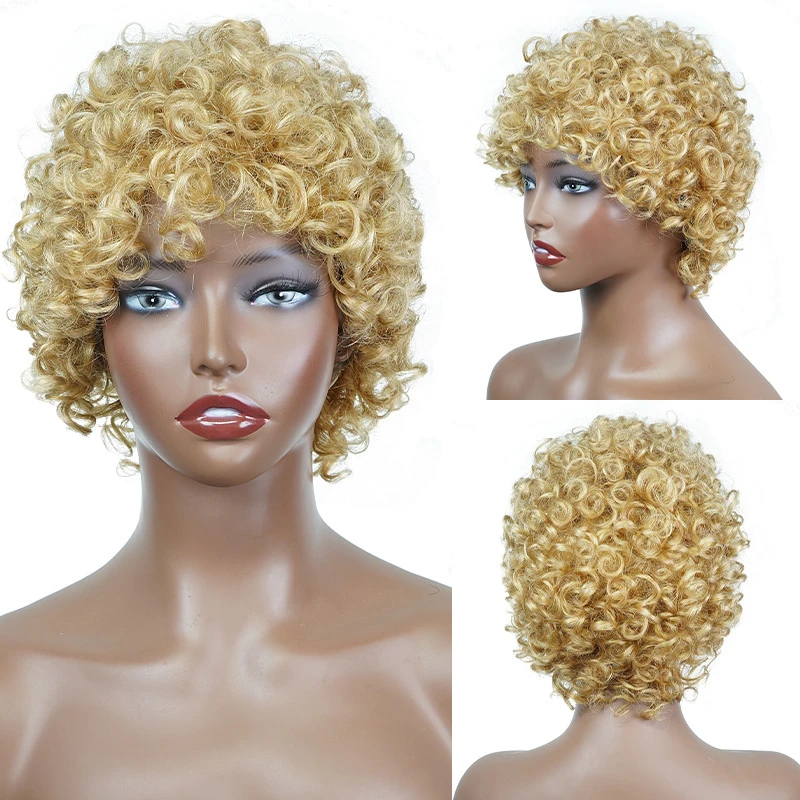 100% Real Human Hair Lace Front wig, Short Curly Blonde Hair with Natural Curls