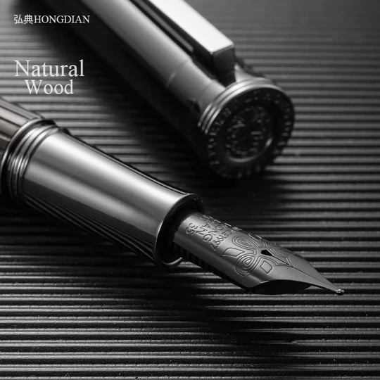 Hongdian calligraphy practice soft tip fountain pen log student use men's high-end girls exquisite business office adult calligraphy pen low ink 1866 Sumu ebony black forest retro signature pen gift box