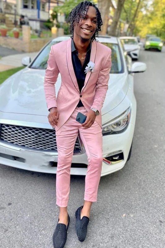 Valentine Pink Shawl Lapel Prom Suits For Men