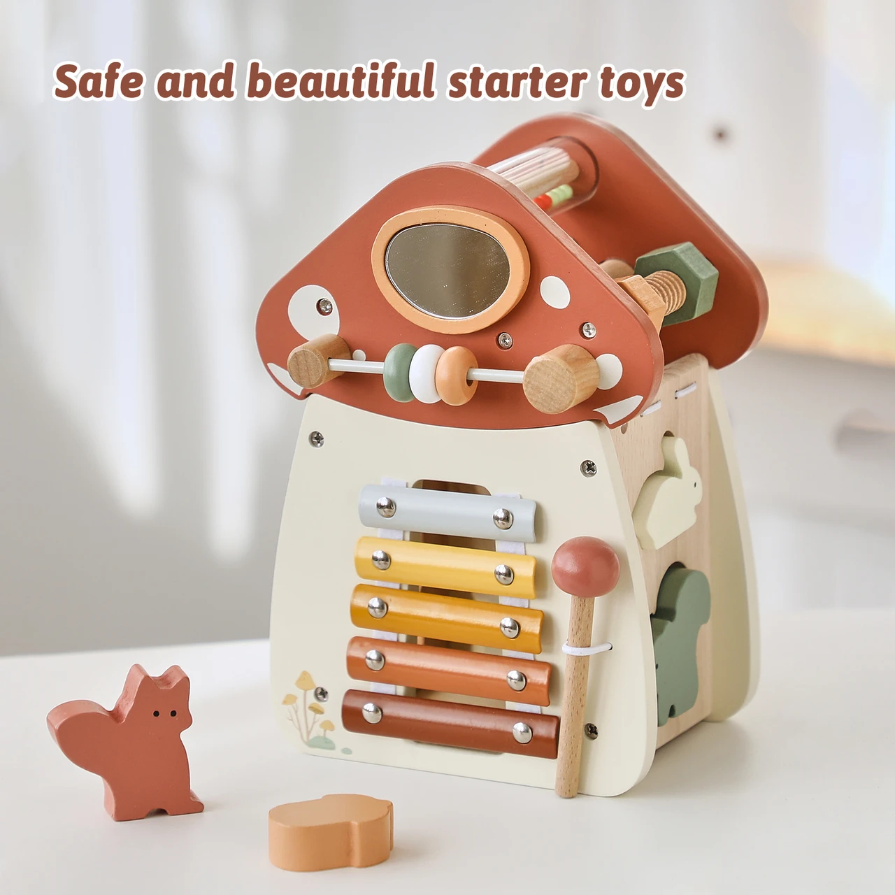 Children's early education educational wooden five-in-one toy mushroom shape matching piano baby toy set