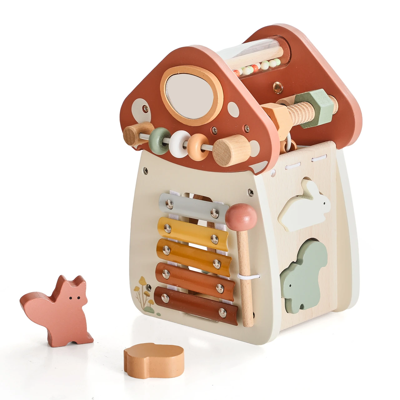 Children's early education educational wooden five-in-one toy mushroom shape matching piano baby toy set