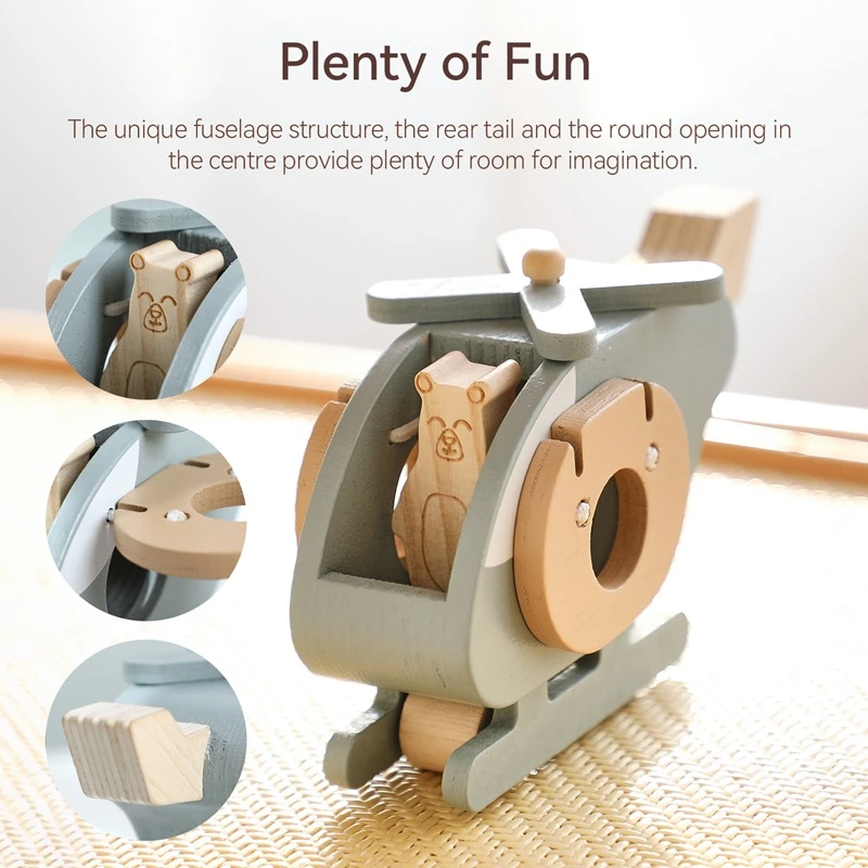 Baby early education wooden helicopter children's educational simulation toy desktop ornaments manned aircraft