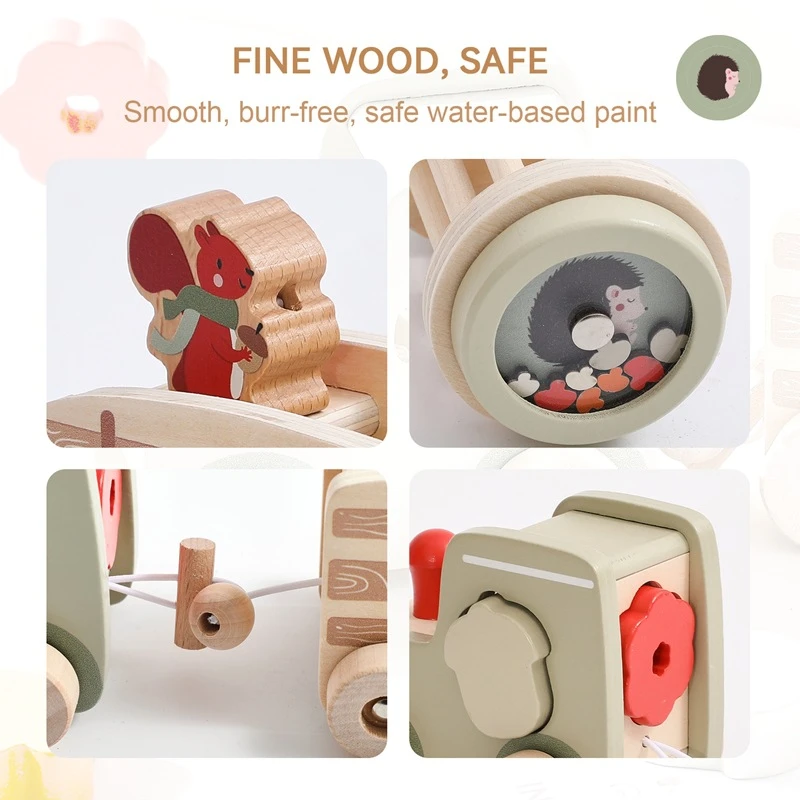 Wooden baby early education educational multifunctional train baby crawling shape recognition car set toy
