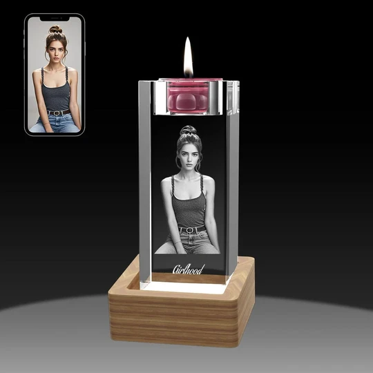 2D Crystal Photo Candle Holder Gift