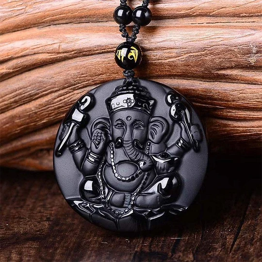 Obsidian Lord Ganesha Pendant - Necklace for Success