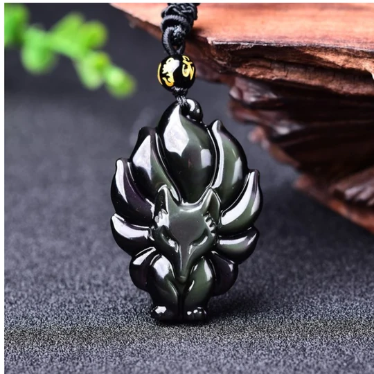 Nine-Tailed Fox Rainbow Obsidian Necklace - Love & Fidelity